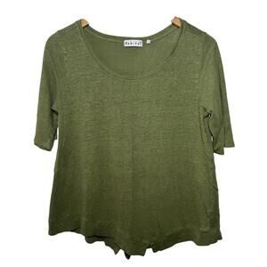 Habitat Clothes To Live In Top Women XS Olive Green Scoop Neck 100% Linen Spring